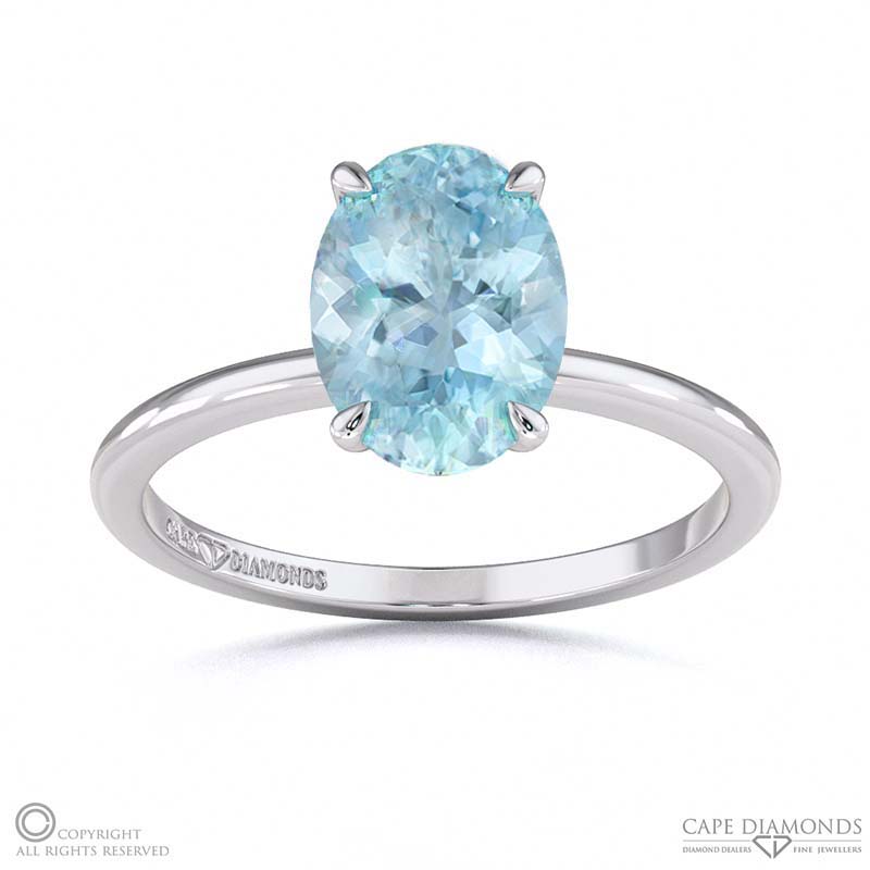 Aquamarine Hidden Halo Oval Cut Solitaire Engagement Ring White Gold