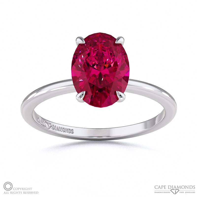 Ruby Hidden Halo Oval Cut Solitaire Engagement Ring White Gold