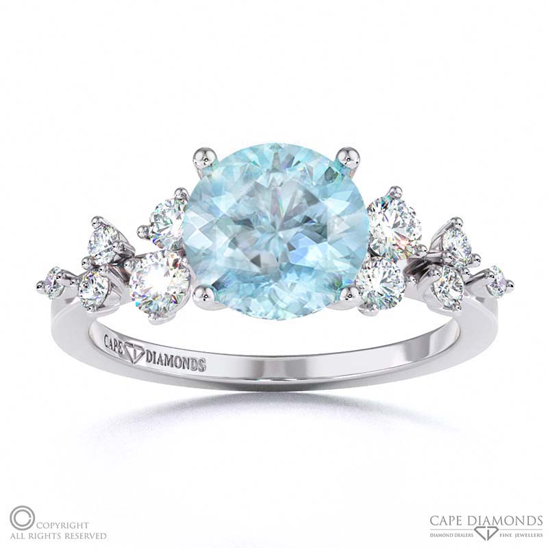 Aquamarine Fairy Side Stone Engagement Ring White Gold