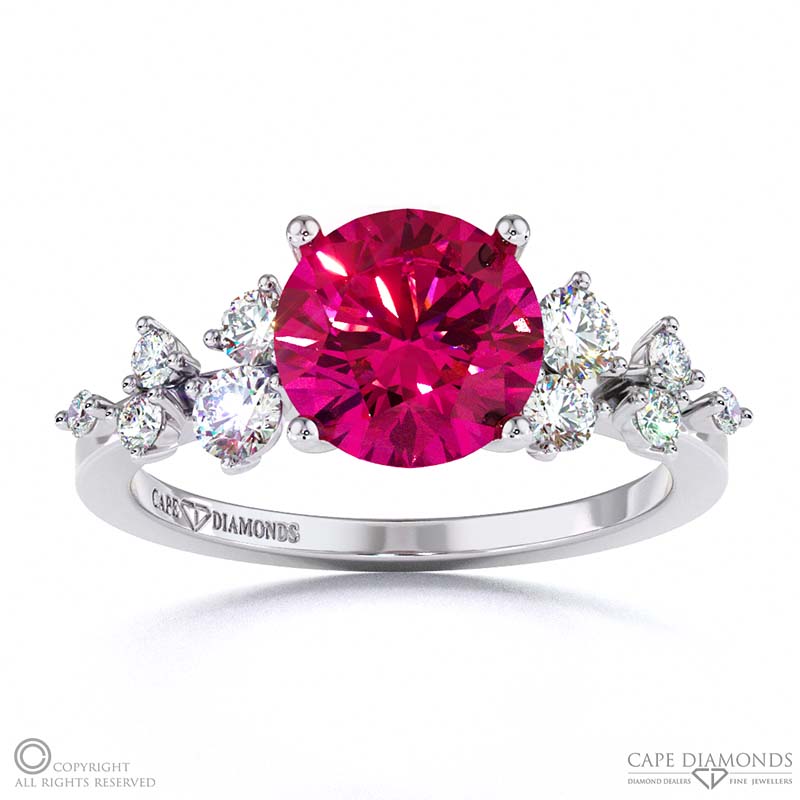 Ruby Fairy Side Stone Engagement Ring White Gold