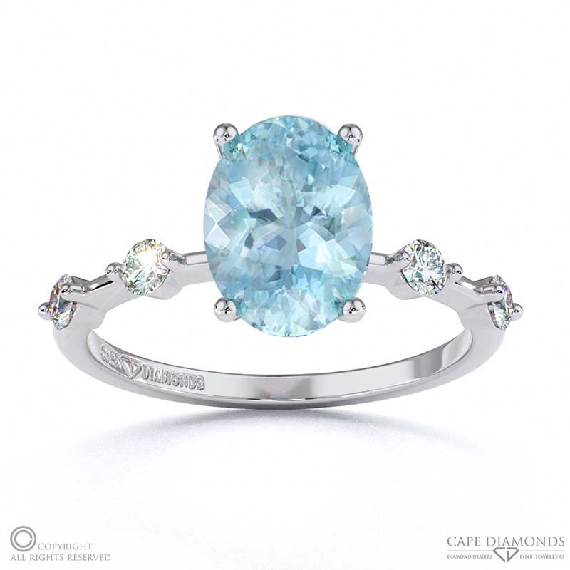 Aquamarine Bubble Drop Oval Cut Engagement Ring White Gold