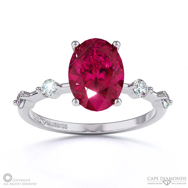 Ruby Bubble Drop Oval Cut Engagement Ring White Gold