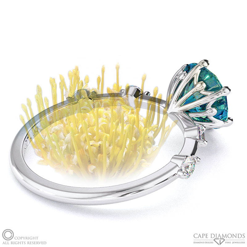 Pin Cushion Alexandrite Bubble Drop Side Stone Round Cut Engagement Ring White Gold