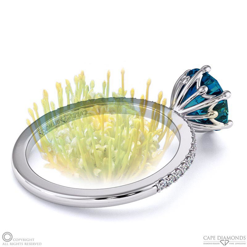 Pincushion Fynbos Flower High Set Engagement Ring White Gold