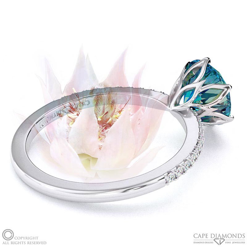 Blushing Bride Fynbos Flower Alexandrite Round Cut Engagement Ring White Gold