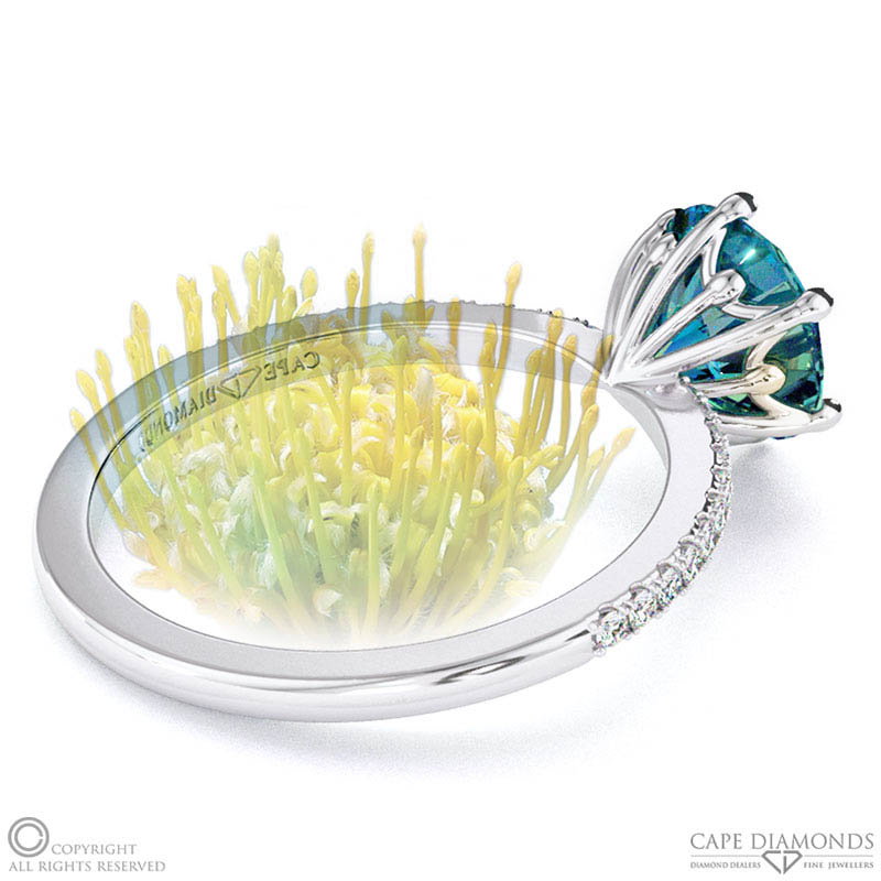 Pin Cushion Fynbos Flower Alexandrite Round Cut Engagement Ring White Gold