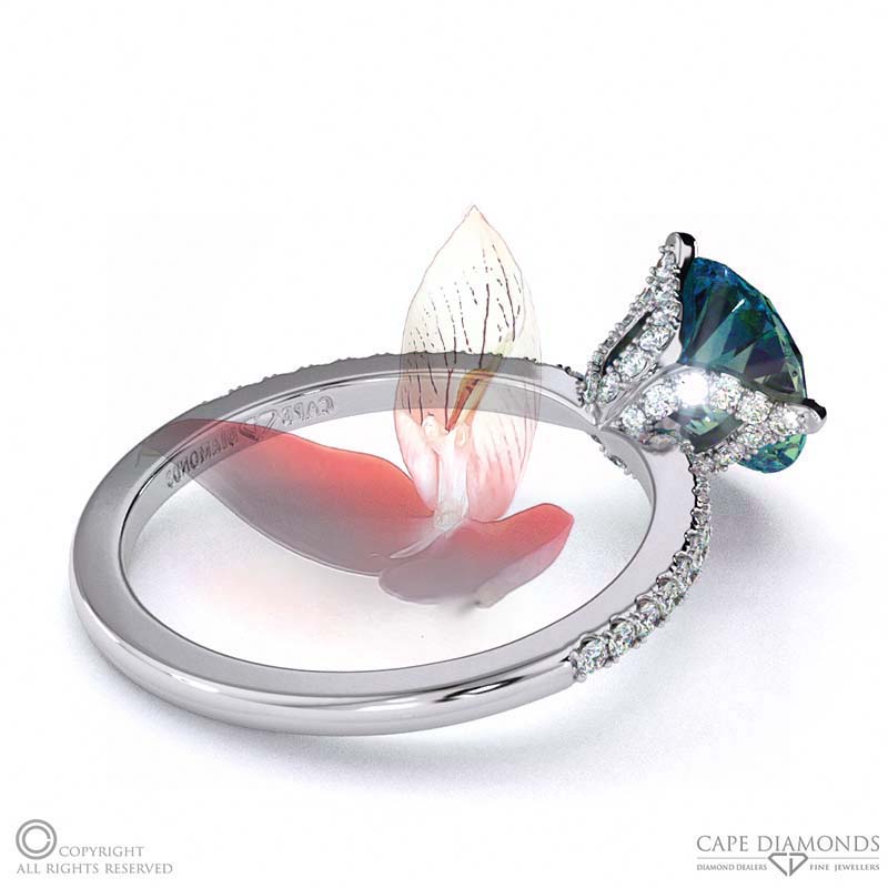 Disa Orchid Alexandrite Low-Set Pavé Side Diamonds Engagement Ring White Gold