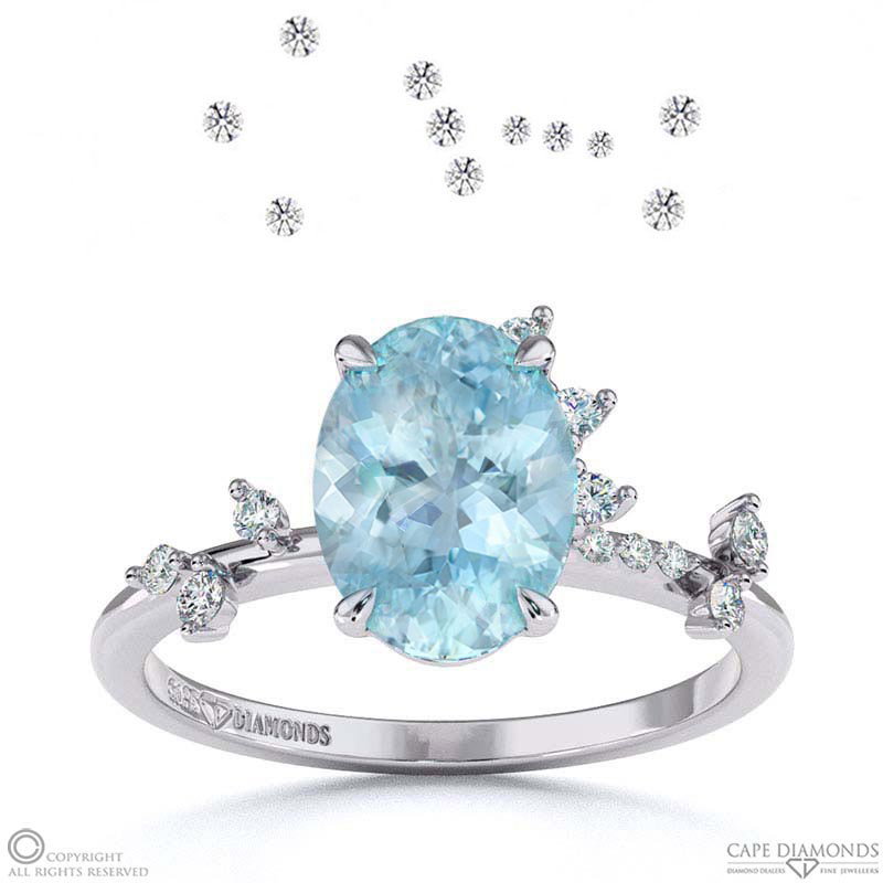Orion Star Aquamarine Onal Engagement Ring White Gold