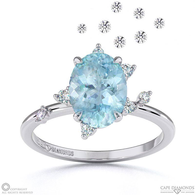 Pleiades Star Aquamarine Oval Engagement Ring White Gold