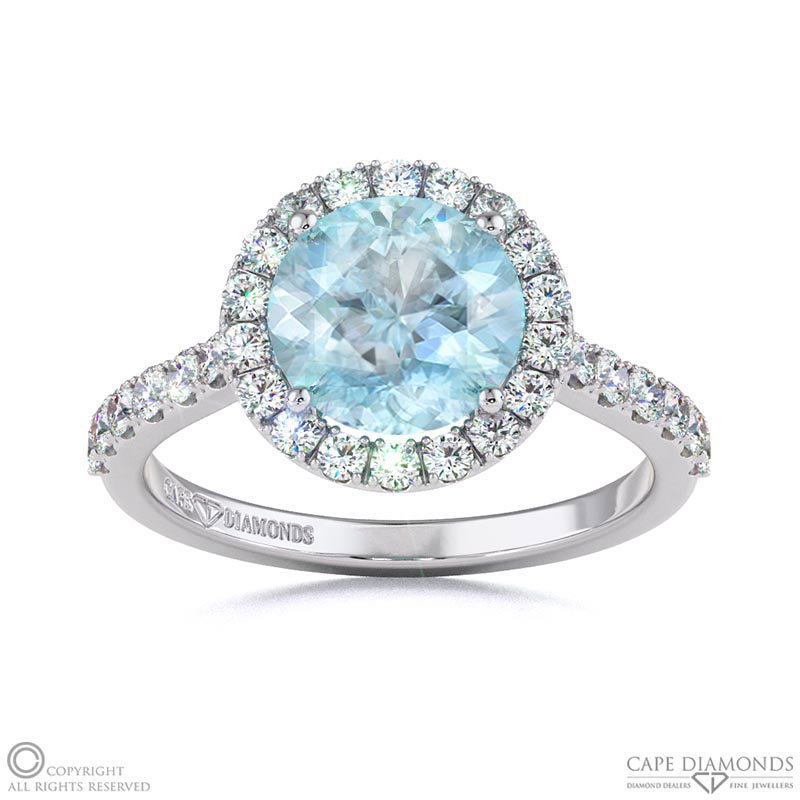 Paraiba Or Blue Tourmaline Round Halo Engagement Ring White Gold