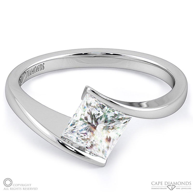 princess tension split band natural diamond engagement ring white gold with 9k white gold metal and princess shape diamond