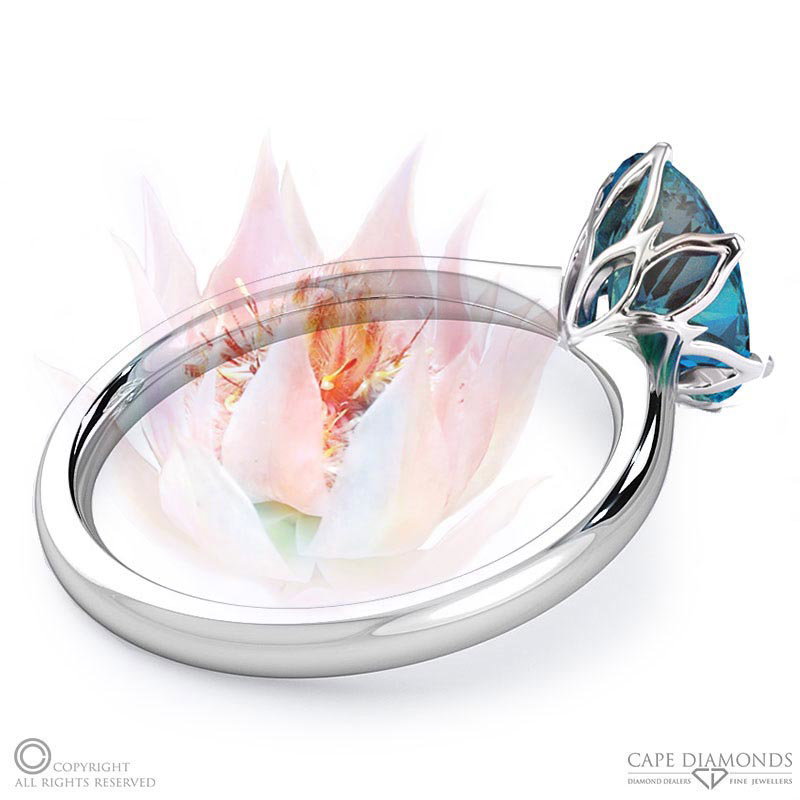 Blushing Bride Fynbos Teal Sapphire Oval Solitaire Engagement Ring White Gold