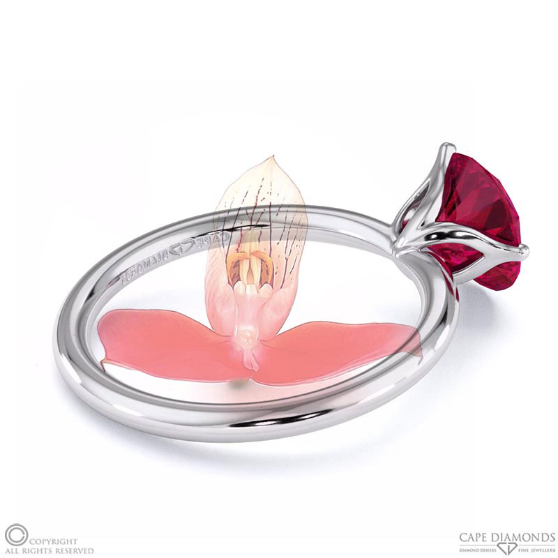 Disa Orchid Fynbos Ruby Solitaire Engagement Ring White Gold