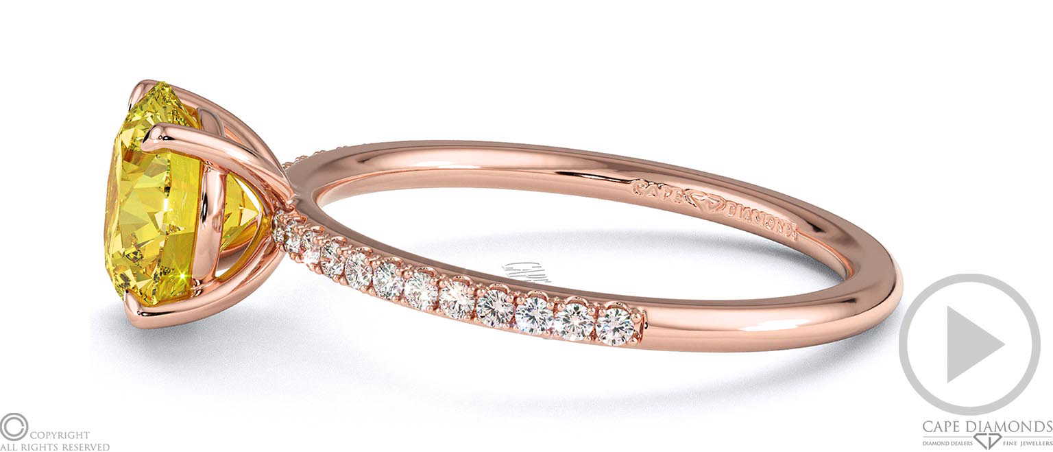 Yellow Lab Grown Diamond Round Side Stone Claw Engagement Ring Rose Gold top video