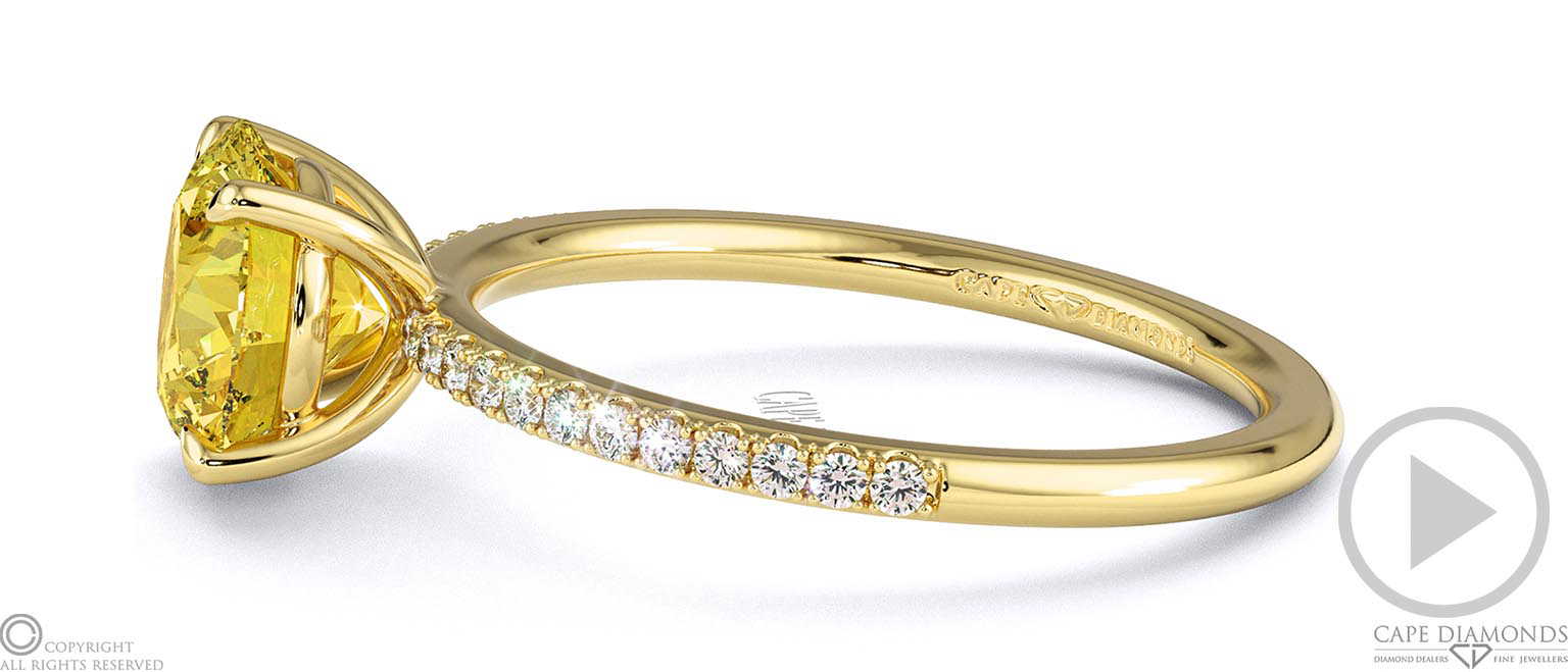 Yellow Lab Grown Diamond Round Side Stone Claw Engagement Ring Yellow Gold top video