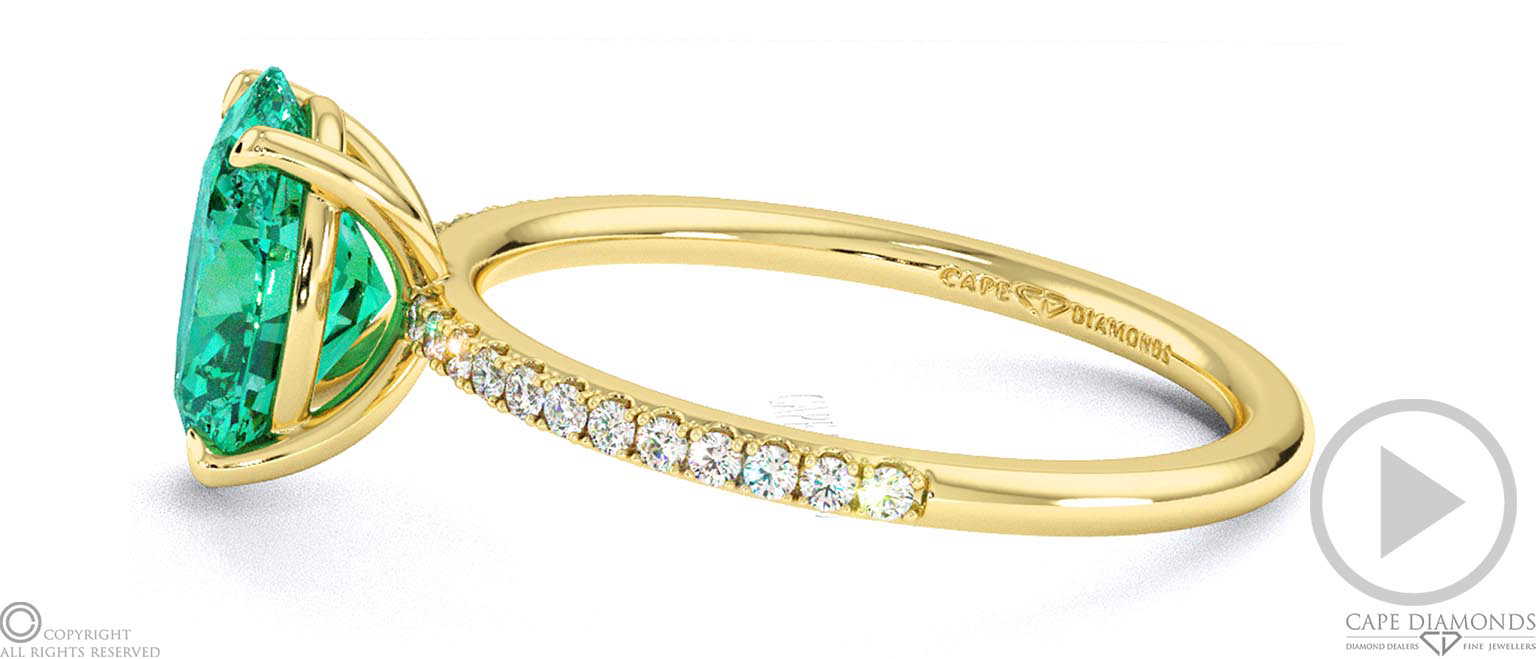 Green Lab Grown Diamond Oval Side Stone Claw Engagement Ring Yellow Gold top video