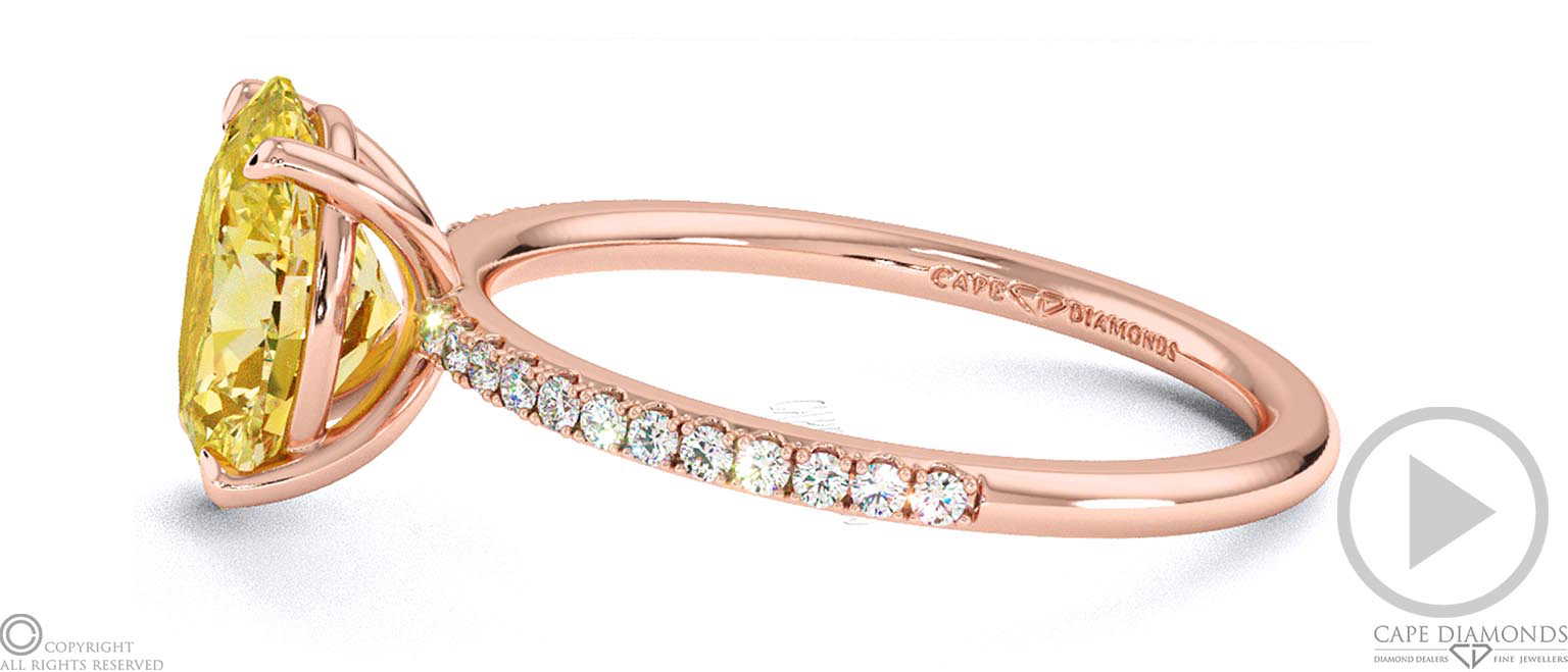 Yellow Lab Grown Diamond Oval Side Stone Claw Engagement Ring Rose Gold top video