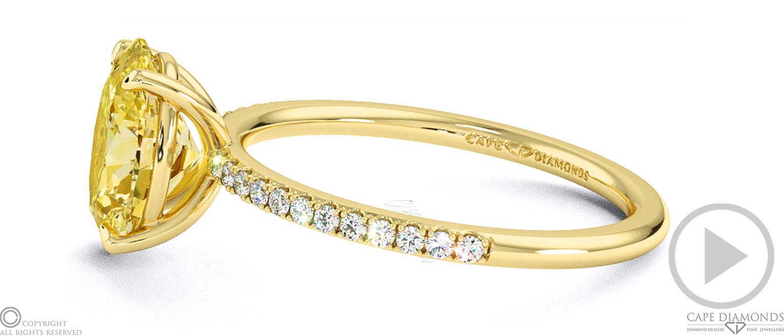 Yellow Natural Diamond Oval Side Stone Claw Engagement Ring Yellow Gold top video