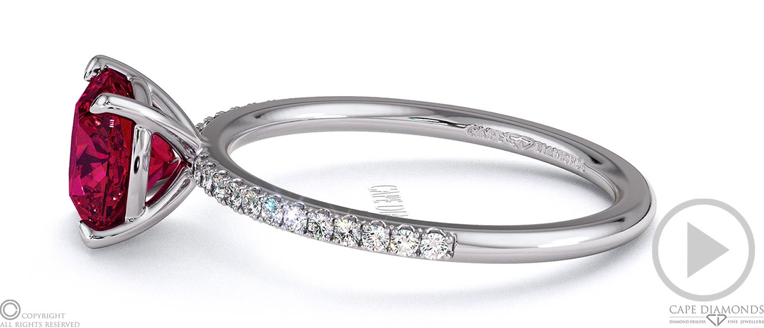 Ruby Cushion Side Stone Claw Engagement Ring White Gold top video
