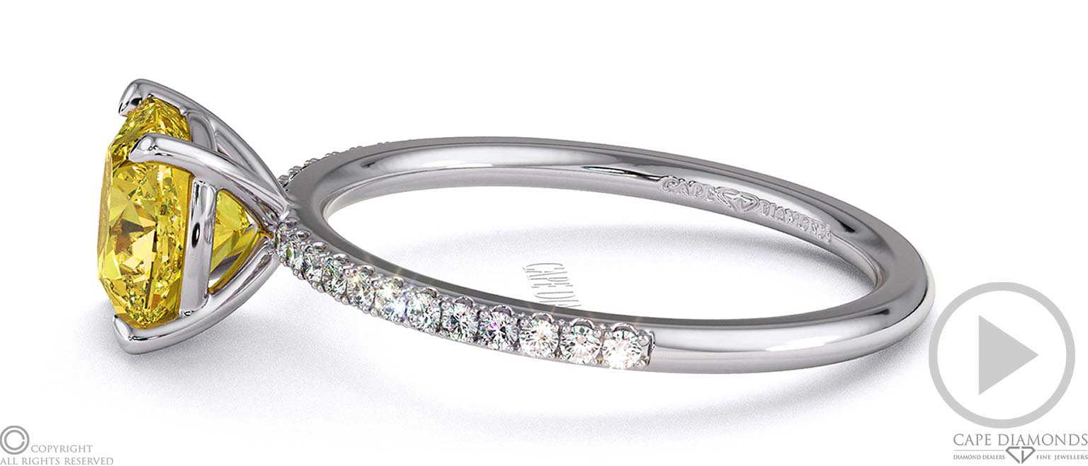 Yellow Lab Grown Diamond Cushion Side Stone Claw Engagement Ring White Gold top video