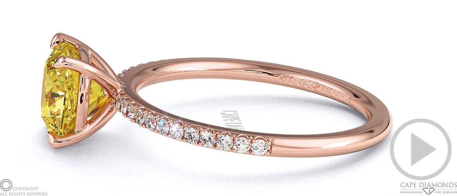 Yellow Lab Grown Diamond Cushion Side Stone Claw Engagement Ring Rose Gold top video