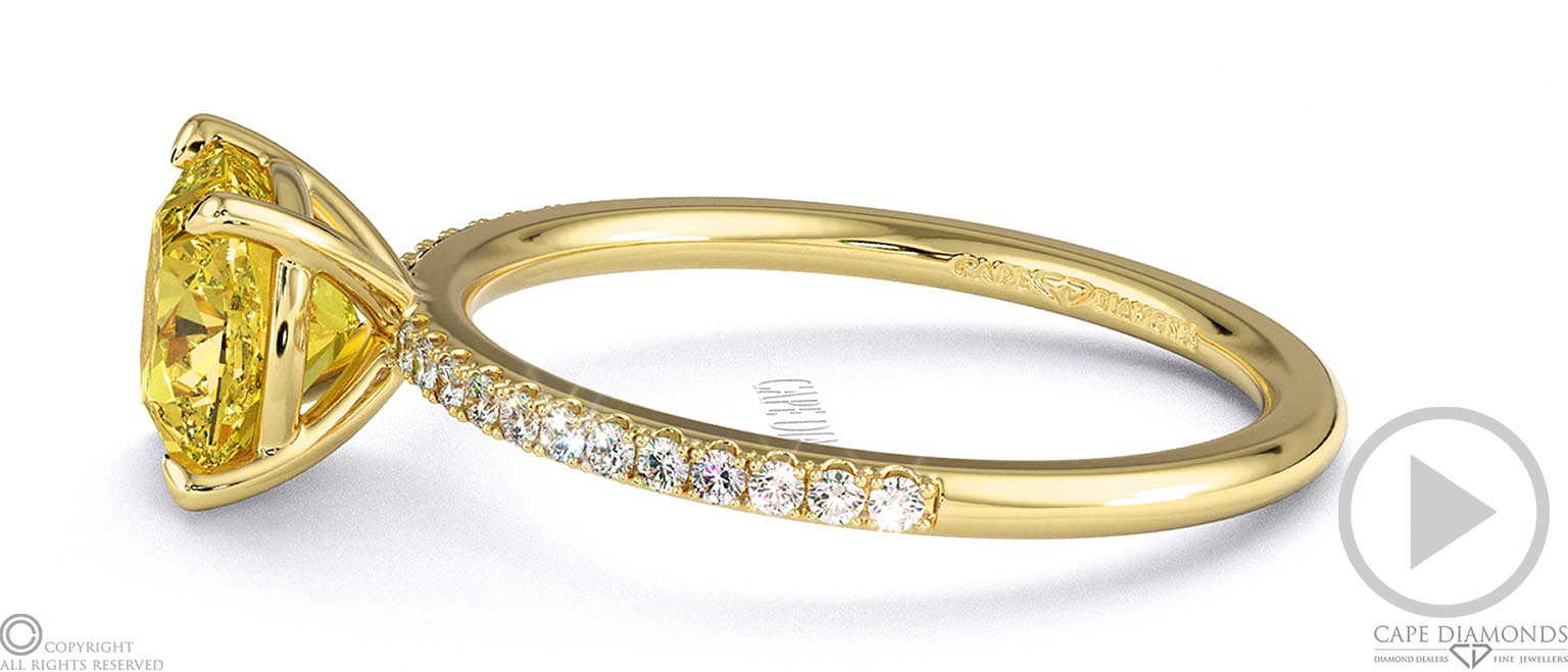 Yellow Lab Grown Diamond Cushion Side Stone Claw Engagement Ring Yellow Gold top video