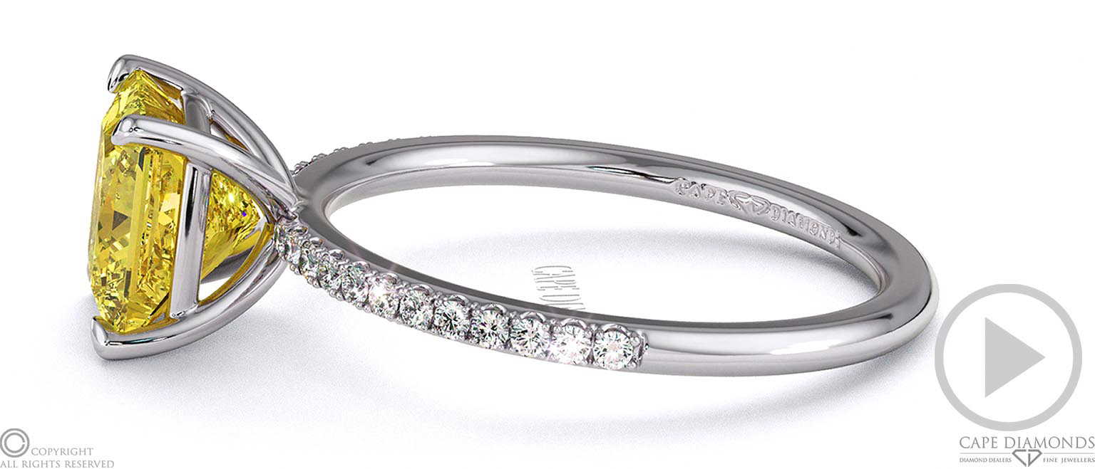 Yellow Lab Grown Diamond Princess Side Stone Claw Engagement Ring Platinum top video