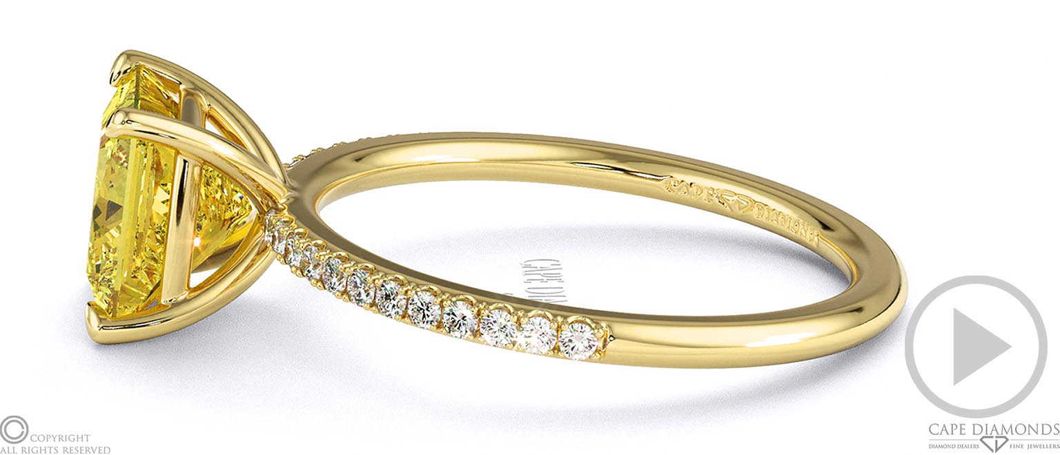 Yellow Lab Grown Diamond Princess Side Stone Claw Engagement Ring Yellow Gold top video