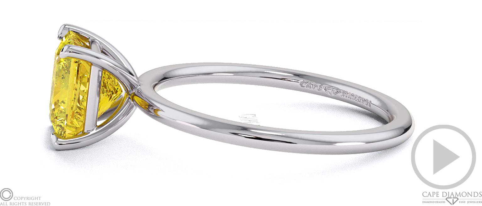 Yellow Natural Diamond Princess Solitaire Claw Engagement Ring White Gold top video