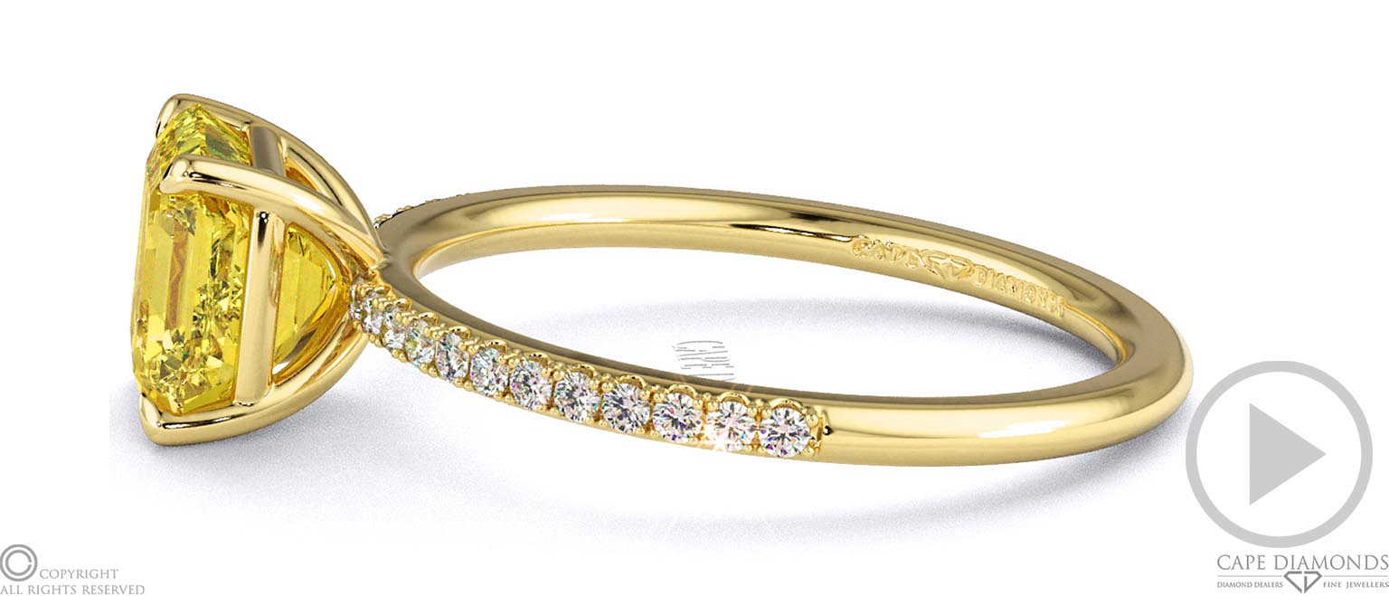 Yellow Lab Grown Diamond Asscher Side Stone Claw Engagement Ring Yellow Gold top video