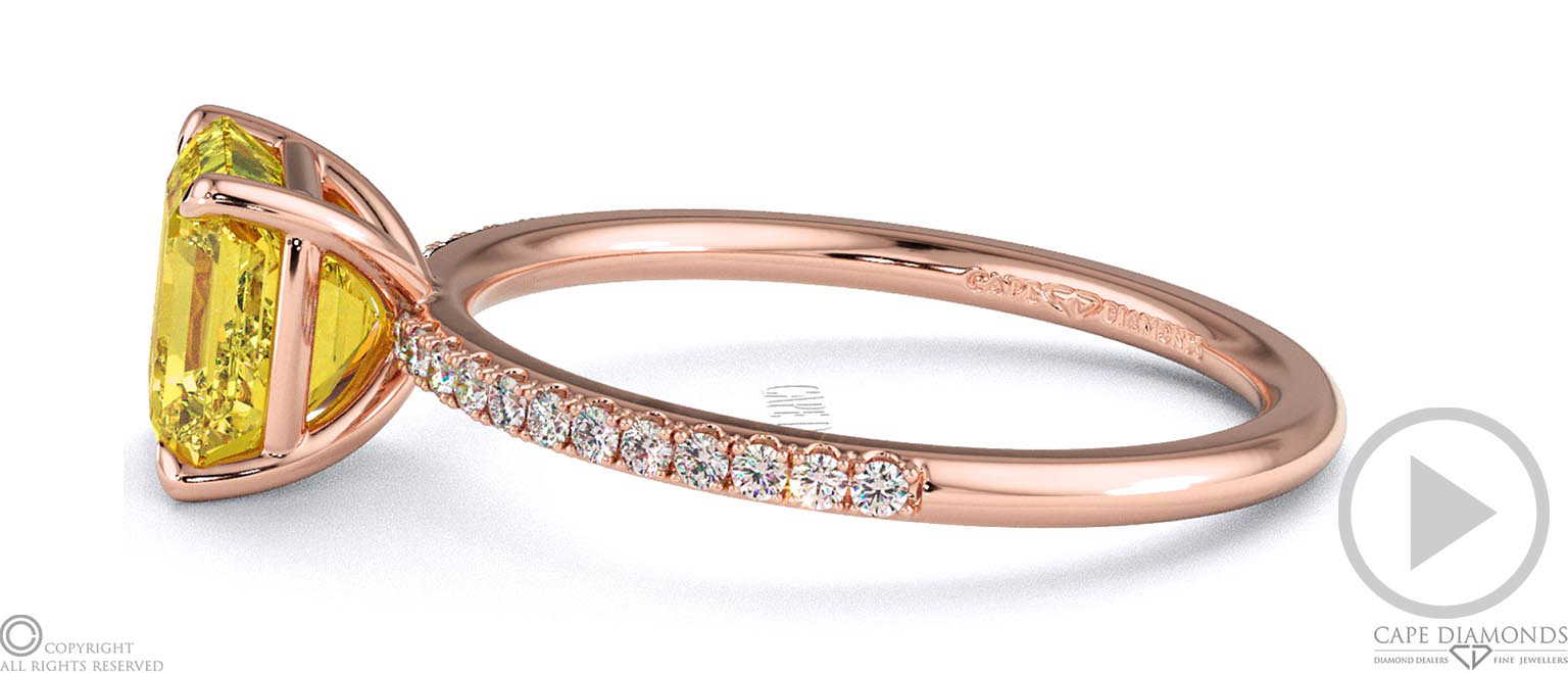 Yellow Lab Grown Diamond Asscher Side Stone Claw Engagement Ring Rose Gold top video