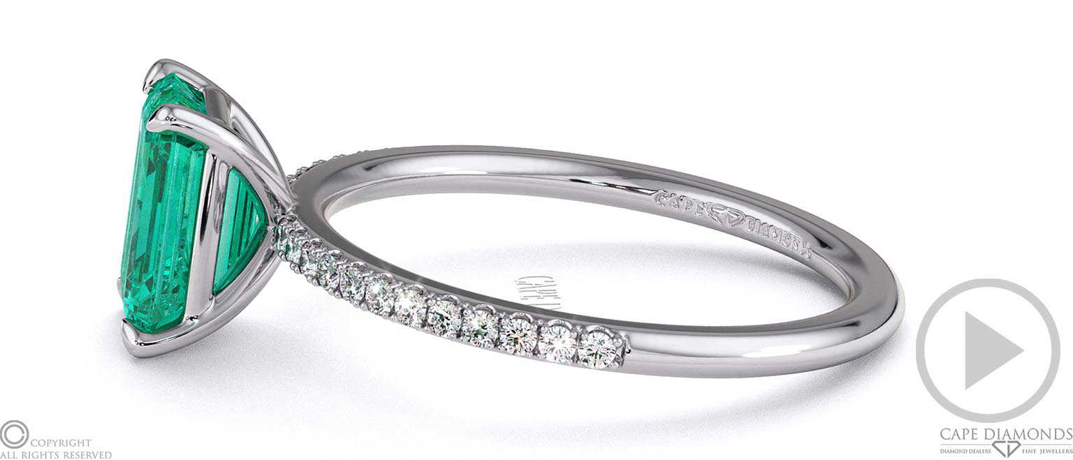 Green Lab Grown Diamond Emerald Side Stone Claw Engagement Ring White Gold top video
