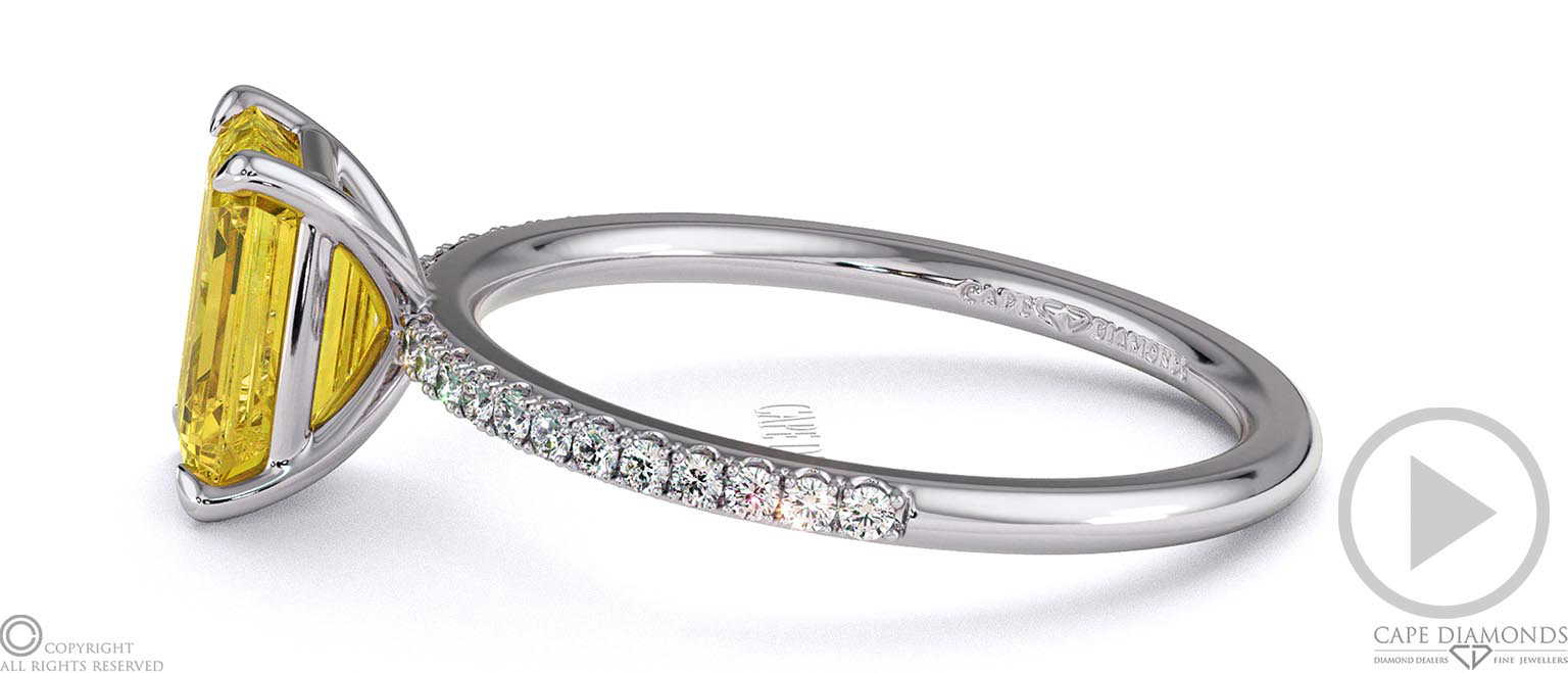 Yellow Lab Grown Diamond Emerald Side Stone Claw Engagement Ring White Gold top video
