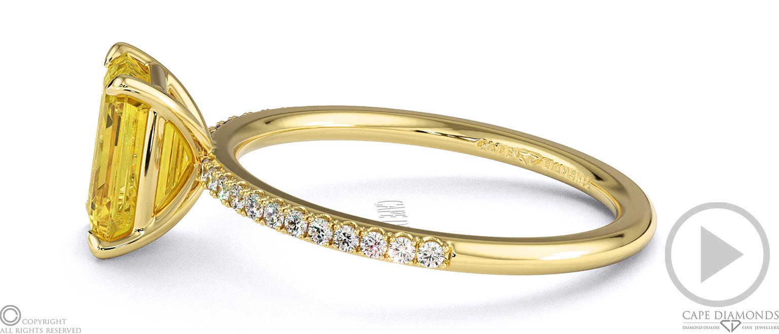 Yellow Lab Grown Diamond Emerald Side Stone Claw Engagement Ring Yellow Gold top video