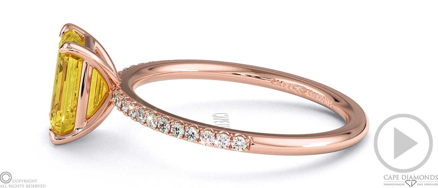Yellow Lab Grown Diamond Emerald Side Stone Claw Engagement Ring Rose Gold top video