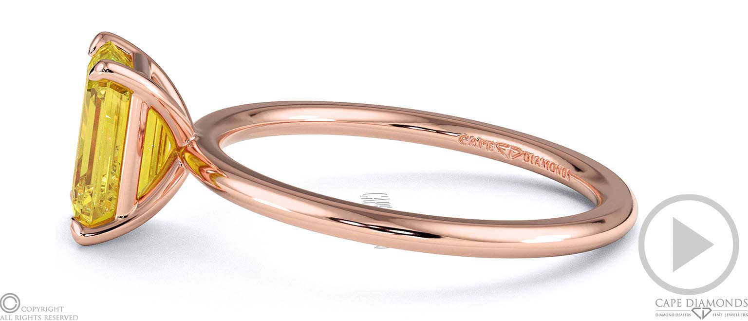Yellow Lab Grown Diamond Emerald Solitaire Claw Engagement Ring Rose Gold top video