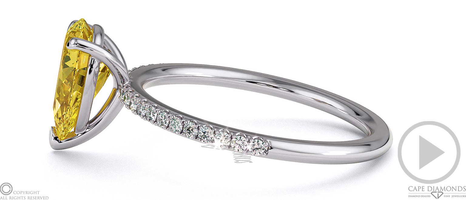 Yellow Natural Diamond Pear Side Stone Claw Engagement Ring White Gold top video