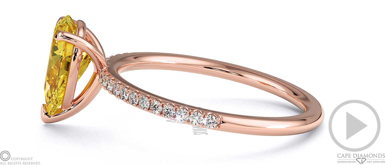 Yellow Natural Diamond Pear Side Stone Claw Engagement Ring Rose Gold top video