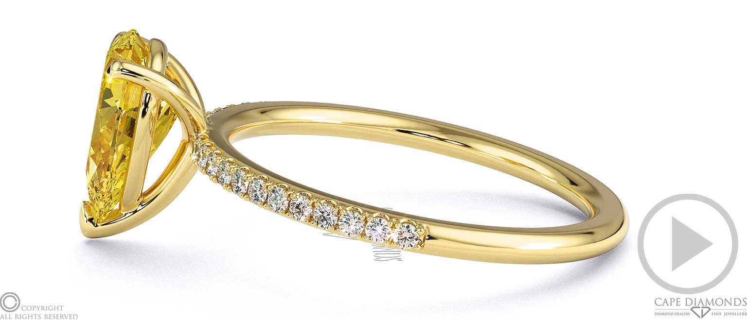 Yellow Lab Grown Diamond Pear Side Stone Claw Engagement Ring Yellow Gold top video