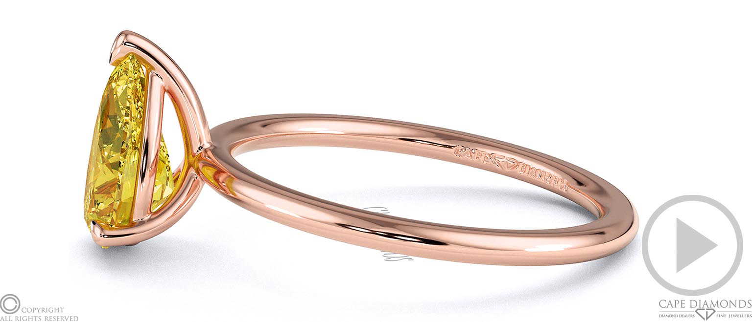 Yellow Lab Grown Diamond Pear Solitaire Claw Engagement Ring Rose Gold top video