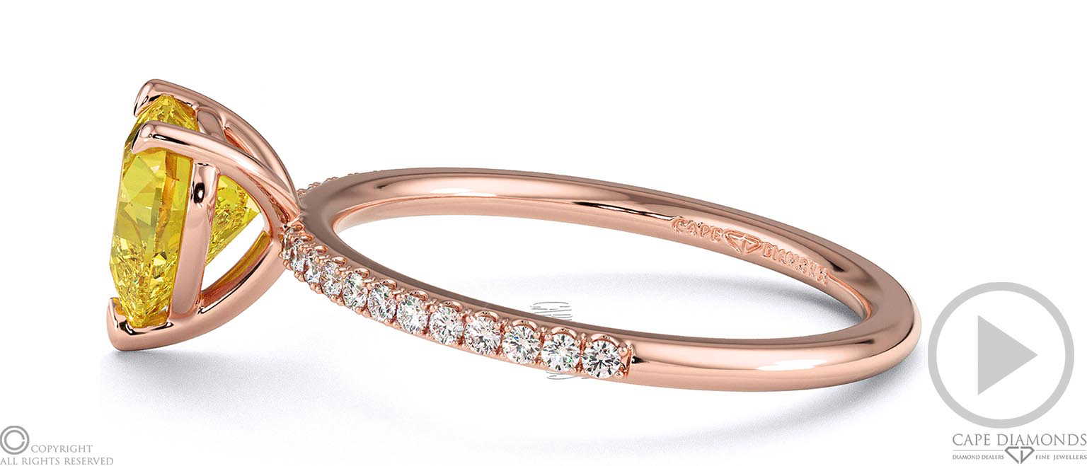 Yellow Natural Diamond Heart Side Stone Claw Engagement Ring Rose Gold top video