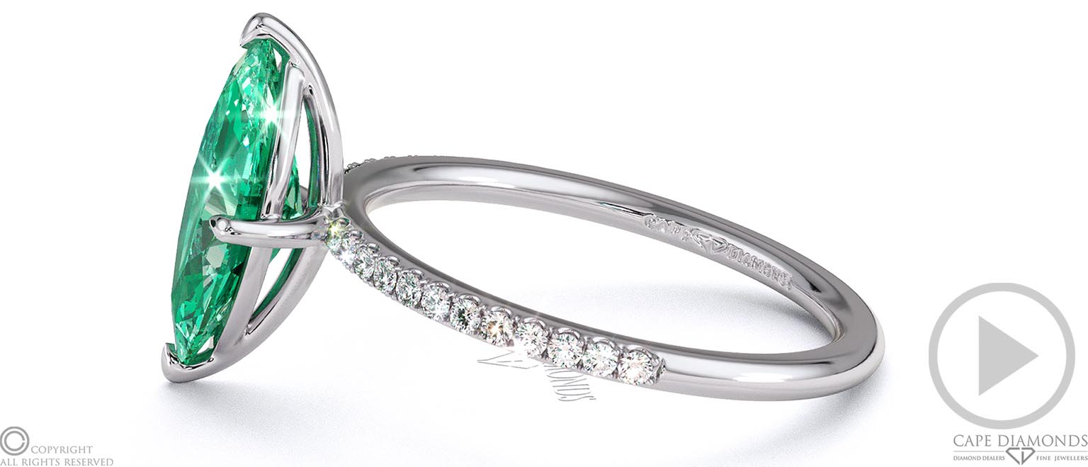 Emerald Marquise Side Stone Claw Engagement Ring White Gold top video