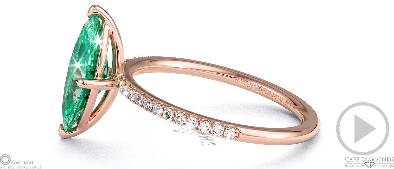 Emerald Marquise Side Stone Claw Engagement Ring Rose Gold top video