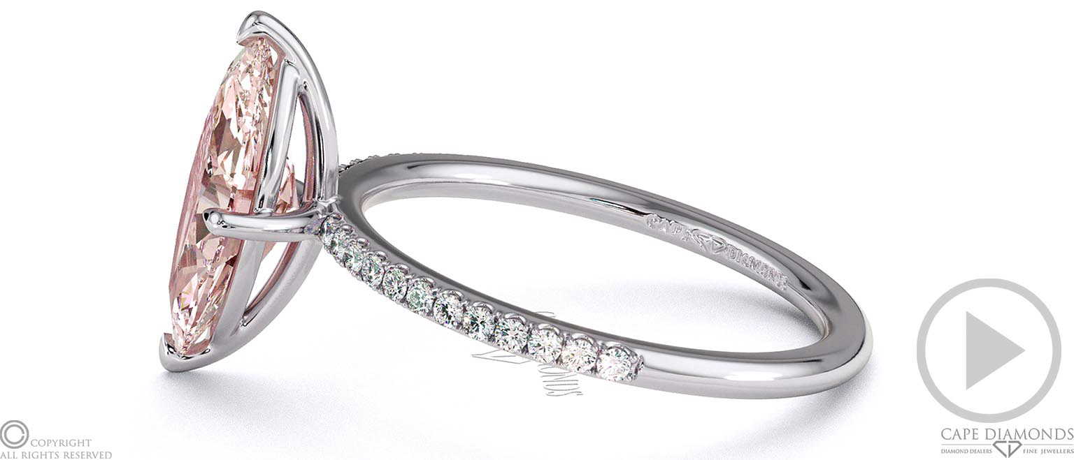 Morganite Marquise Side Stone Claw Engagement Ring White Gold top video