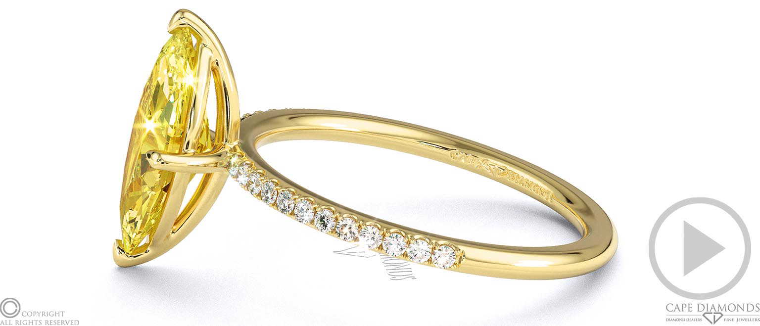 Yellow Lab Grown Diamond Marquise Side Stone Claw Engagement Ring Yellow Gold top video