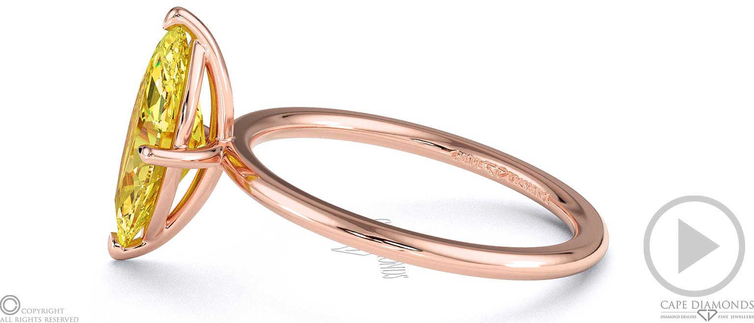Yellow Natural Diamond Marquise Solitaire Claw Engagement Ring Rose Gold top video