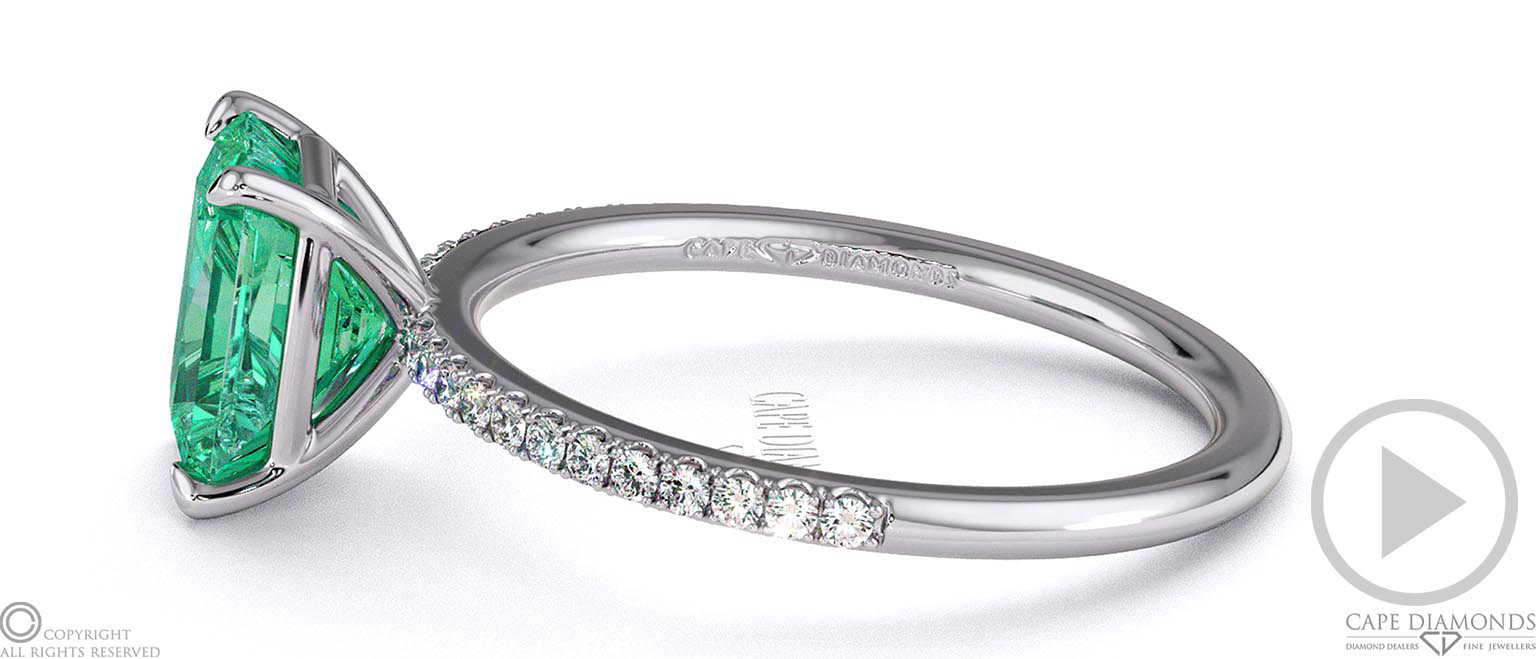 Green Lab Grown Diamond Radiant Side Stone Claw Engagement Ring Platinum top video