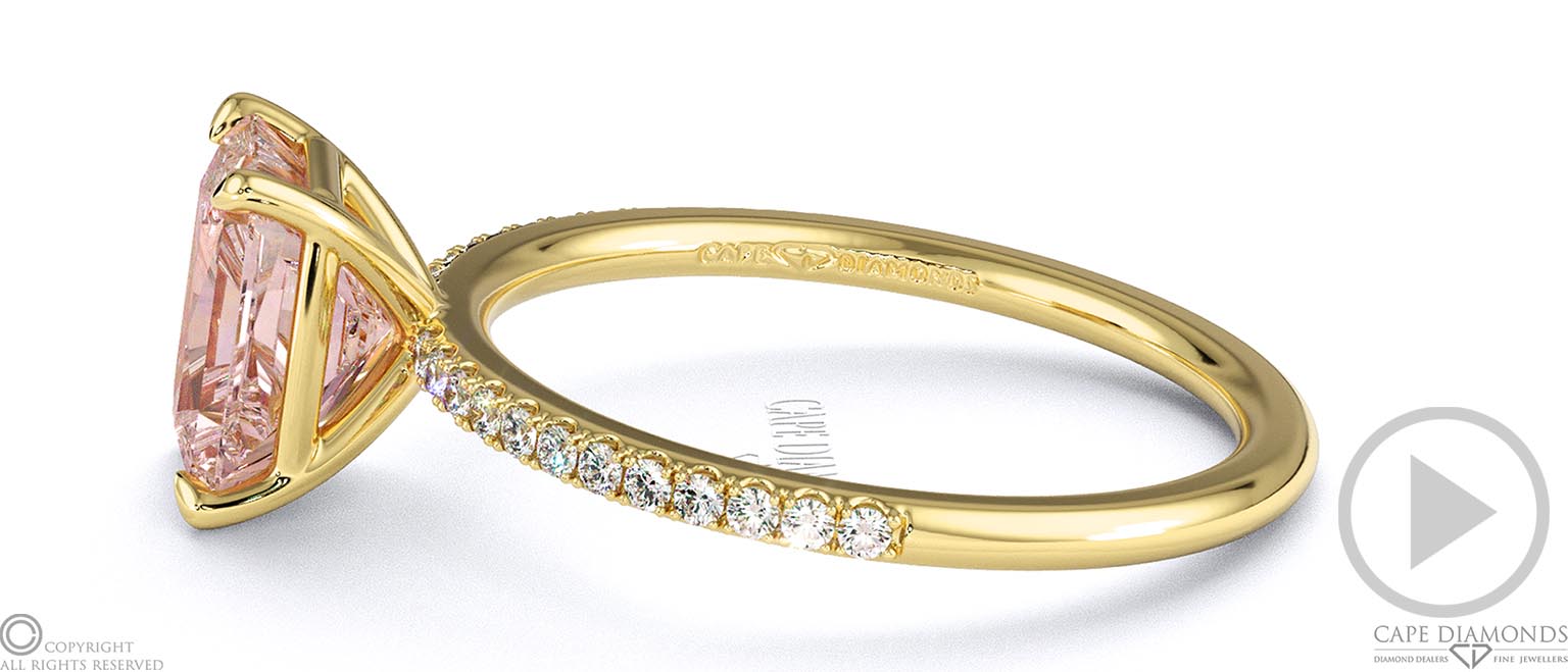 Morganite Radiant Side Stone Claw Engagement Ring Yellow Gold top video