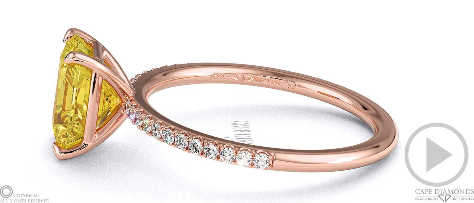Yellow Lab Grown Diamond Radiant Side Stone Claw Engagement Ring Rose Gold top video