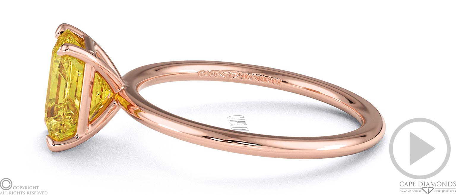 Yellow Natural Diamond Radiant Solitaire Claw Engagement Ring Rose Gold top video